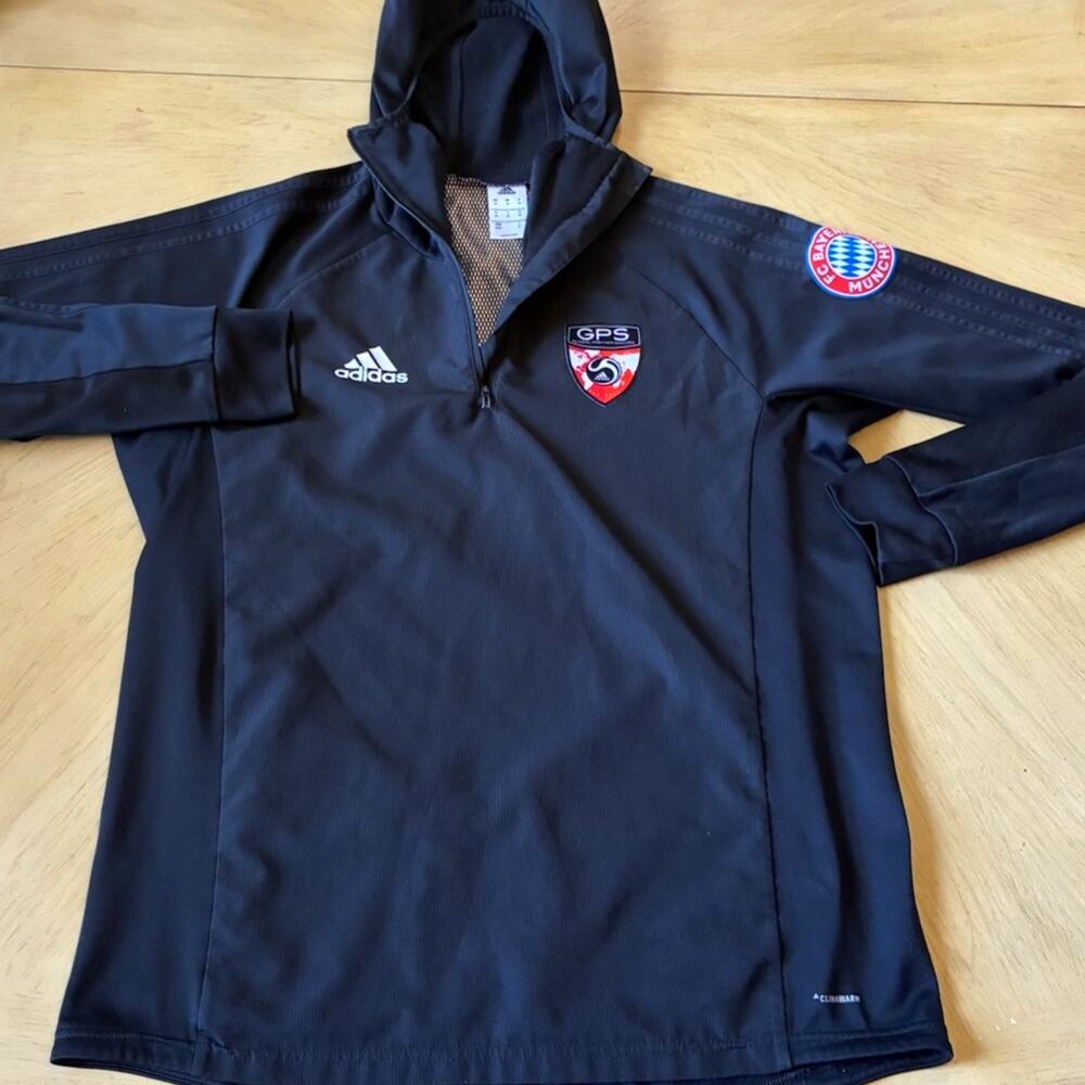 Adidas GPS Soccer FC BAYERN MUNCHEN 1/4 Zip Hoodie Mens M Black ClimaWarm Baggy